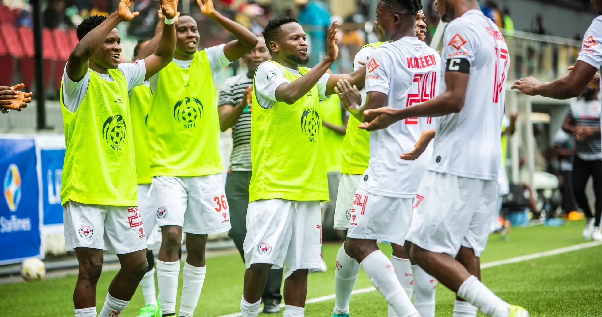Players celebrating during NPFL match Players celebrating during NPFL match