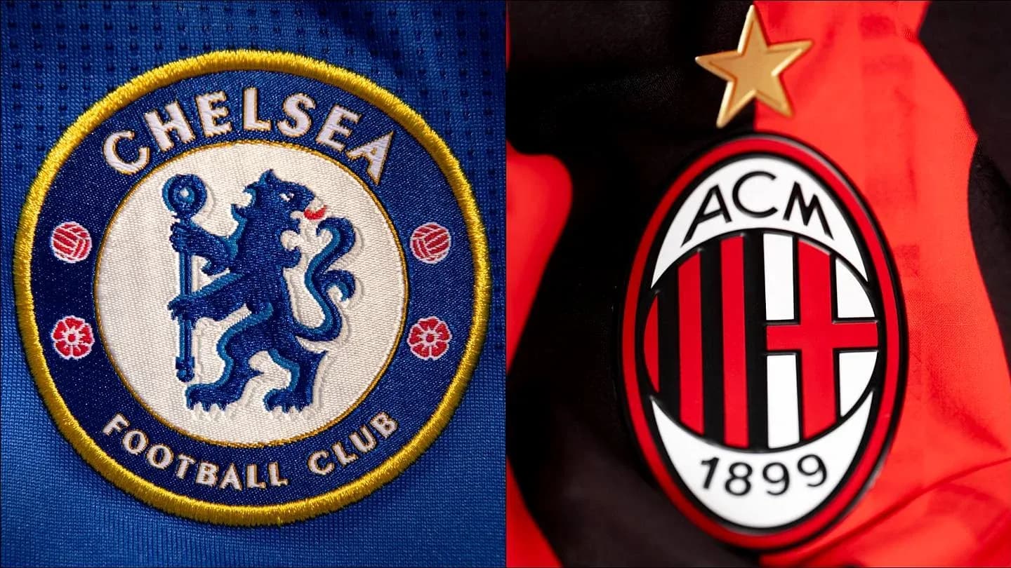 Chelsea and AC Milan club logos side by side Chelsea and AC Milan club logos side by side