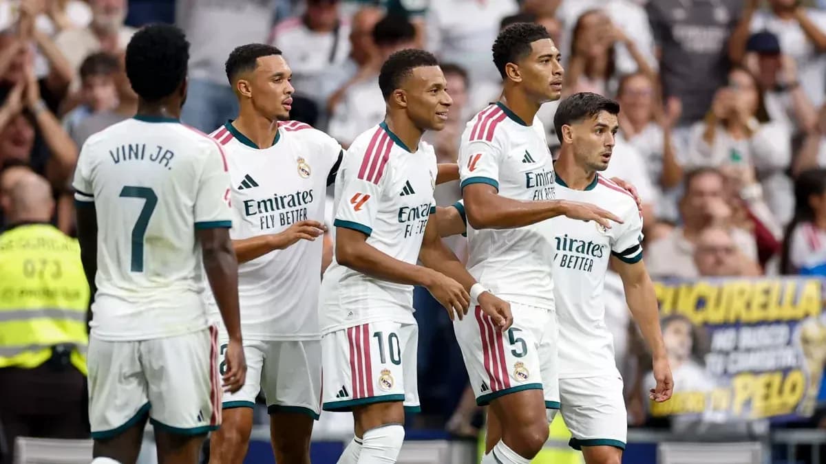 Real Madrid players celebrating a goal Real Madrid players celebrating a goal