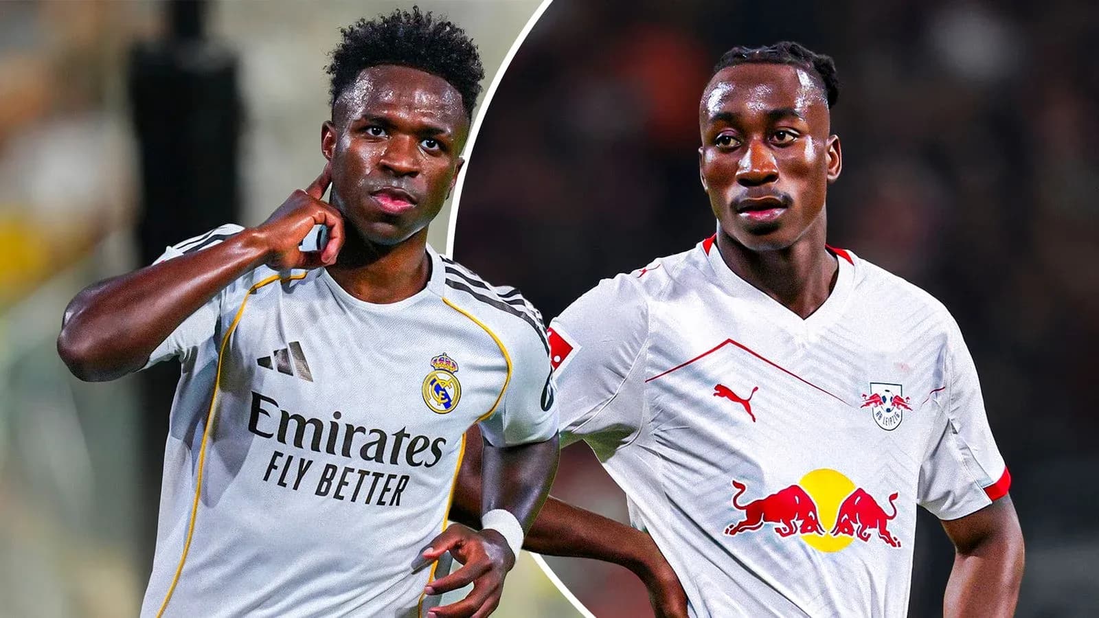 Vinicius Jr. and player from RB Leipzig posing Vinicius Jr. and player from RB Leipzig posing