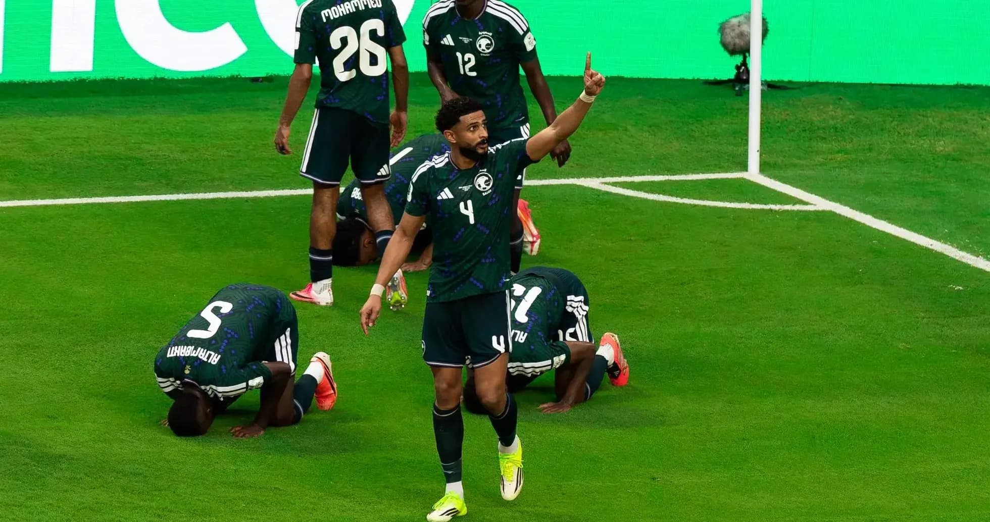 Saudi player celebrating during World Cup match Saudi player celebrating during World Cup match