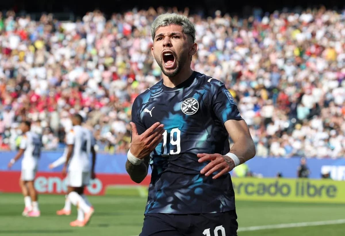 Paraguay player celebrating during match against France Paraguay player celebrating during match against France