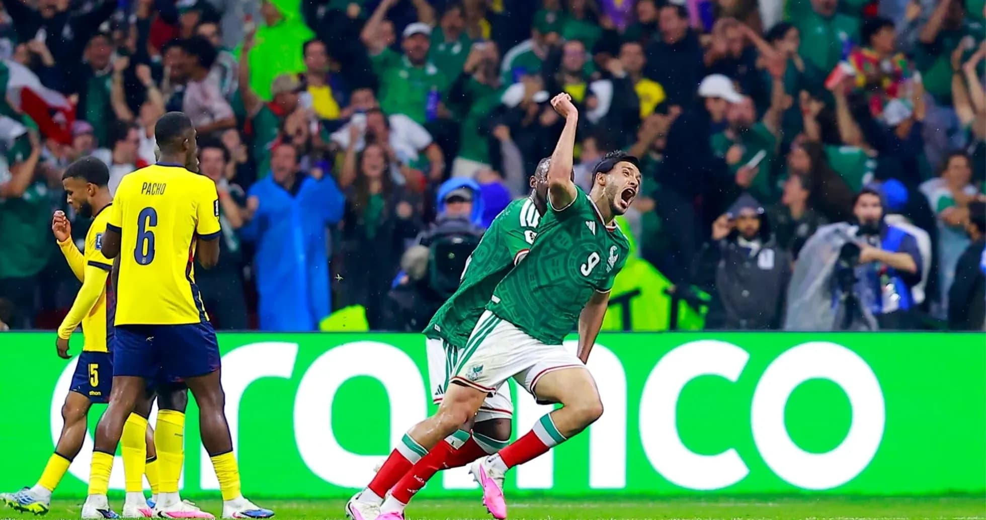Mexican player celebrating during World Cup match Mexican player celebrating during World Cup match