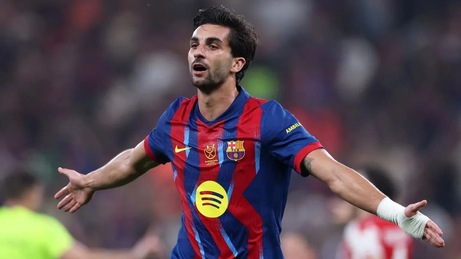 Barcelona player celebrating after scoring a goal Barcelona player celebrating after scoring a goal