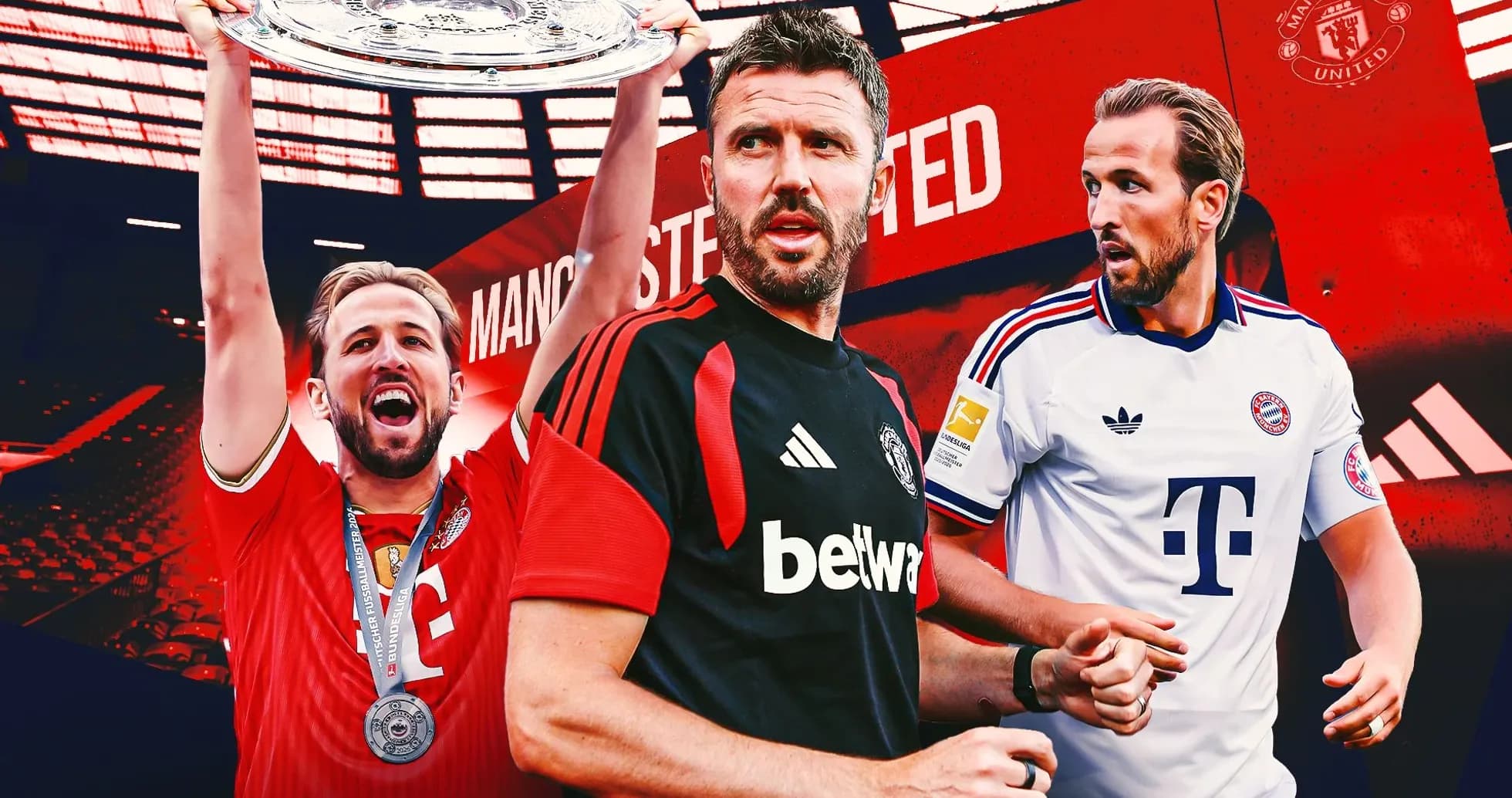 Three football players in team jerseys with trophies Three football players in team jerseys with trophies