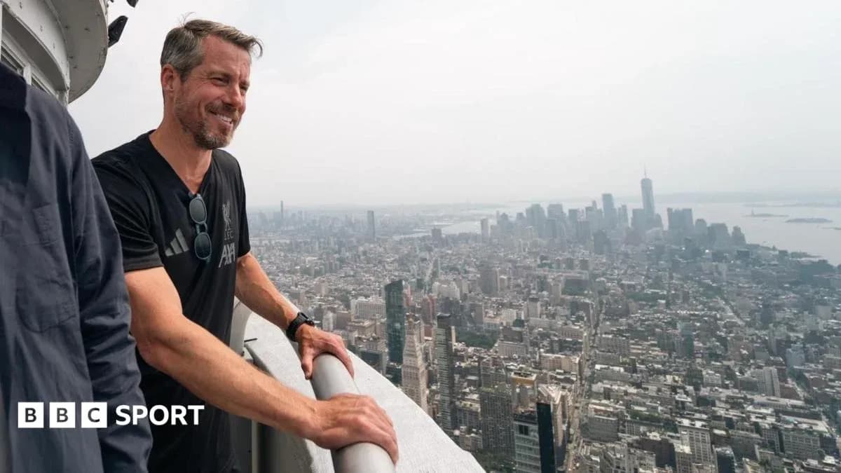 Person overlooking New York City from high viewpoint Person overlooking New York City from high viewpoint