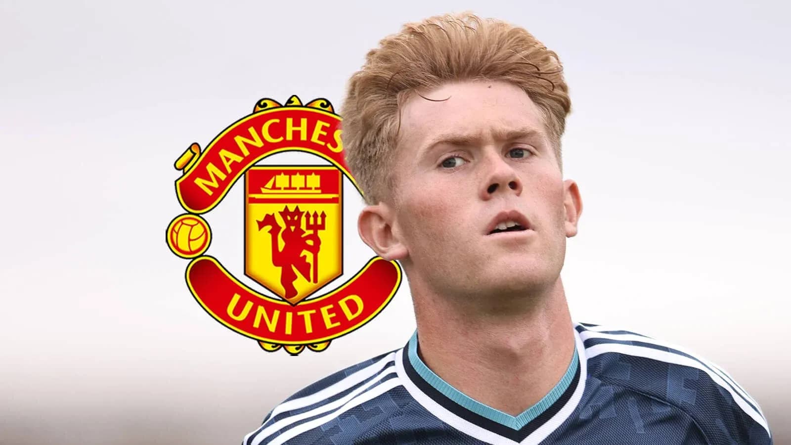 Player in Manchester United kit against club logo Player in Manchester United kit against club logo