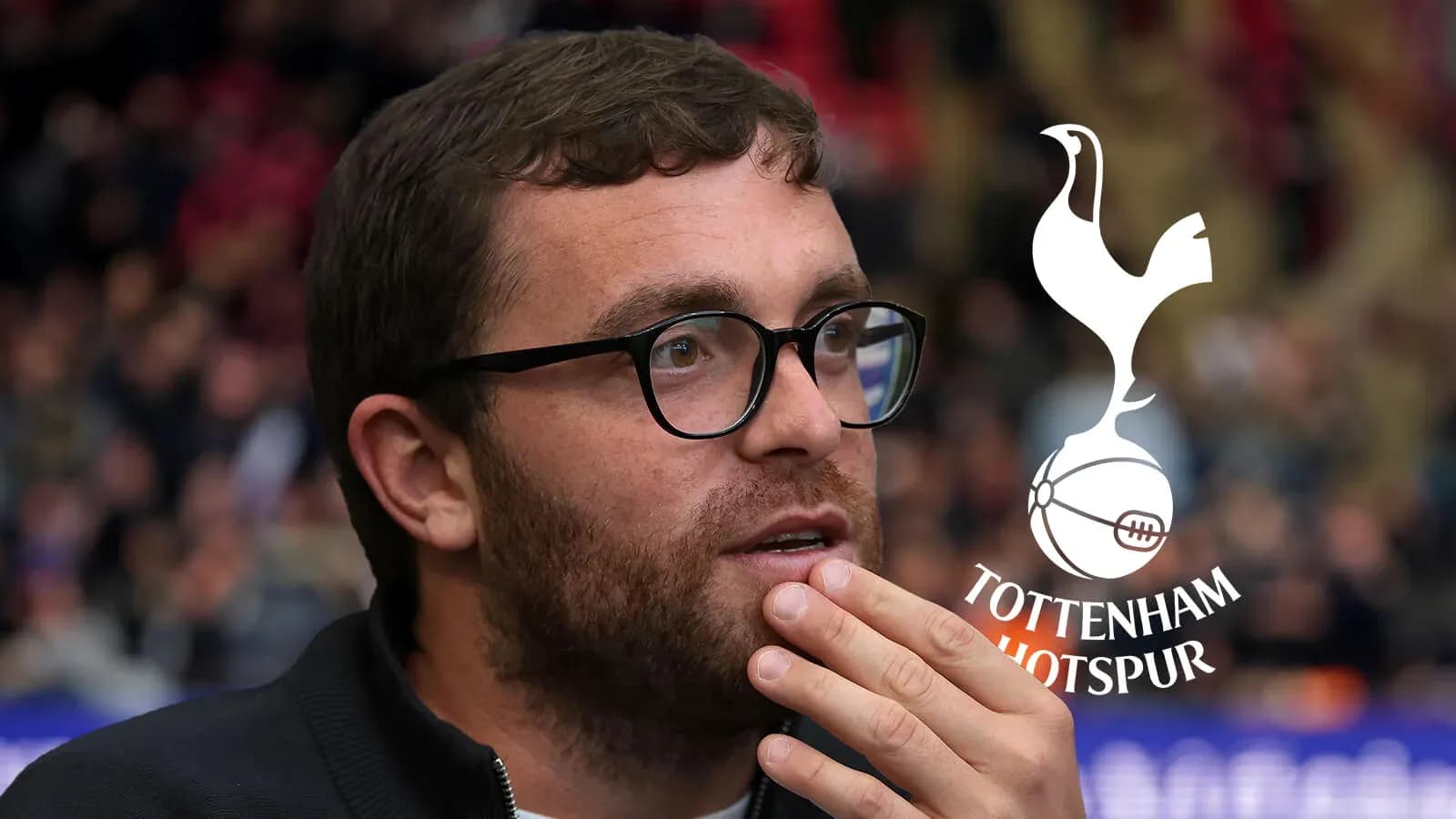 Man in glasses thinking at football match Man in glasses thinking at football match