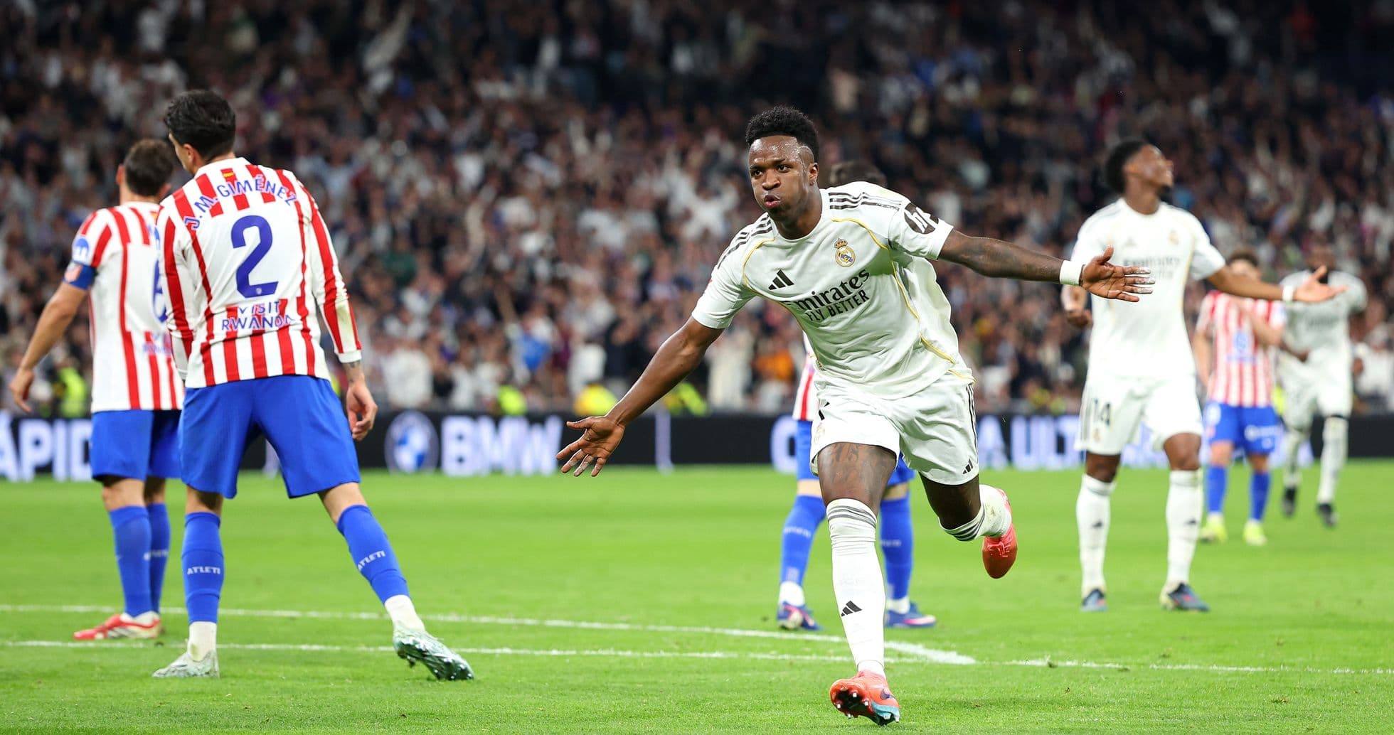 Vinicius Junior celebrating a goal against Atletico Madrid Vinicius Junior celebrating a goal against Atletico Madrid