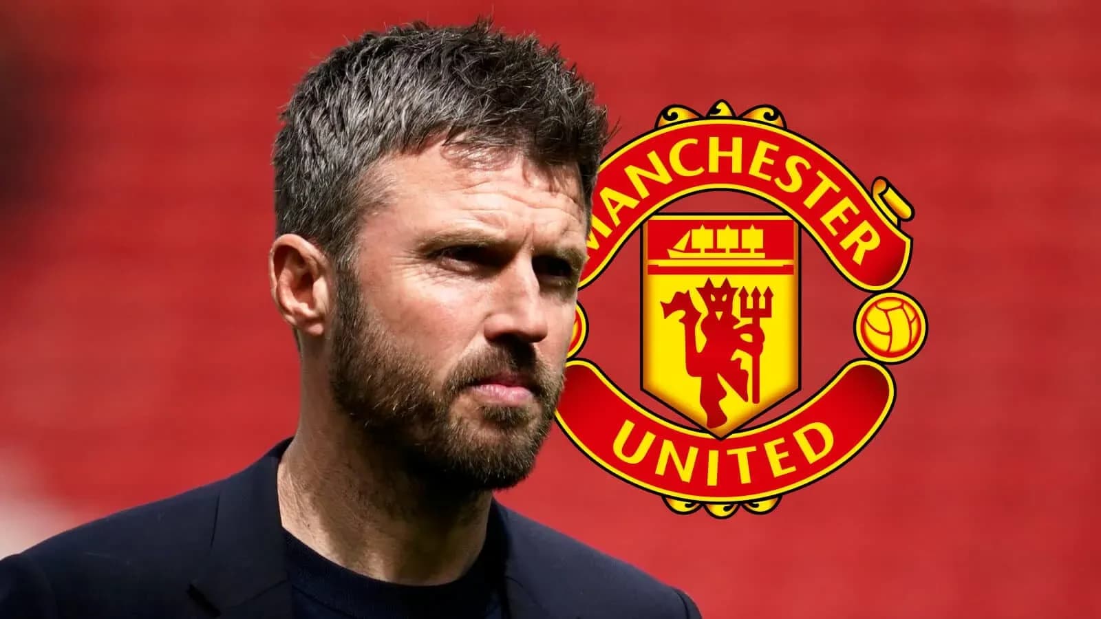 Man in suit with Manchester United logo background Man in suit with Manchester United logo background