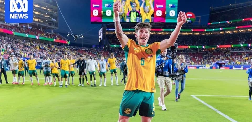 Australian player celebrating after match with teammates Australian player celebrating after match with teammates