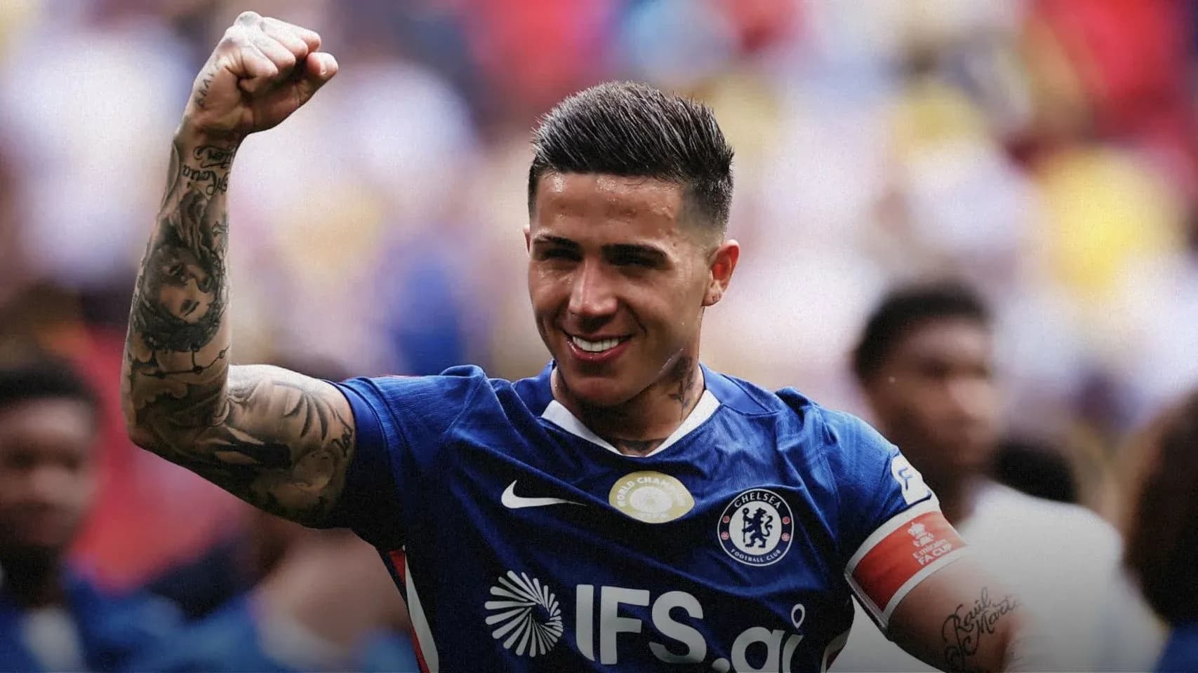 Player celebrating victory with raised fist Player celebrating victory with raised fist