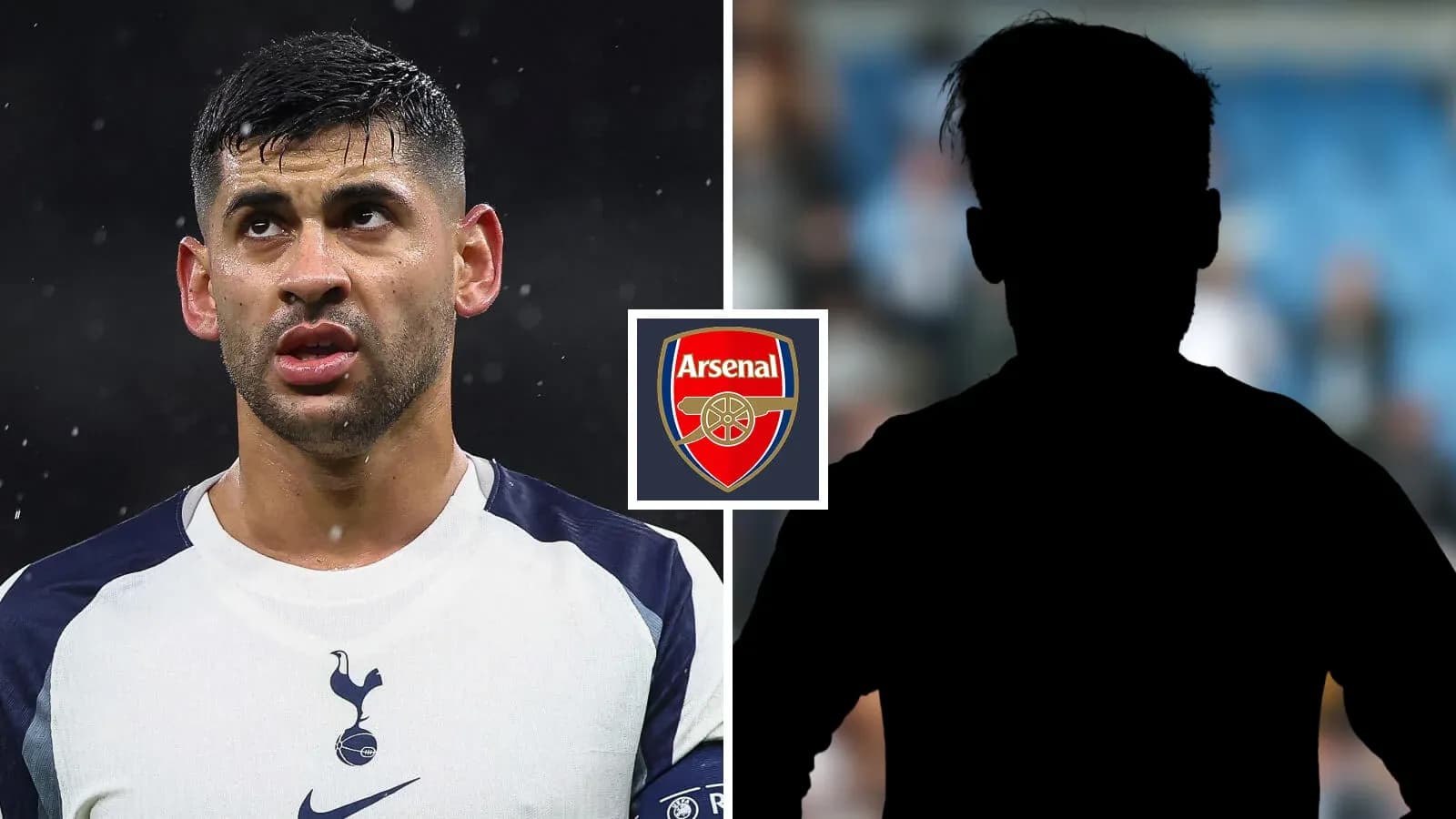 Player from Tottenham with Arsenal logo background Player from Tottenham with Arsenal logo background