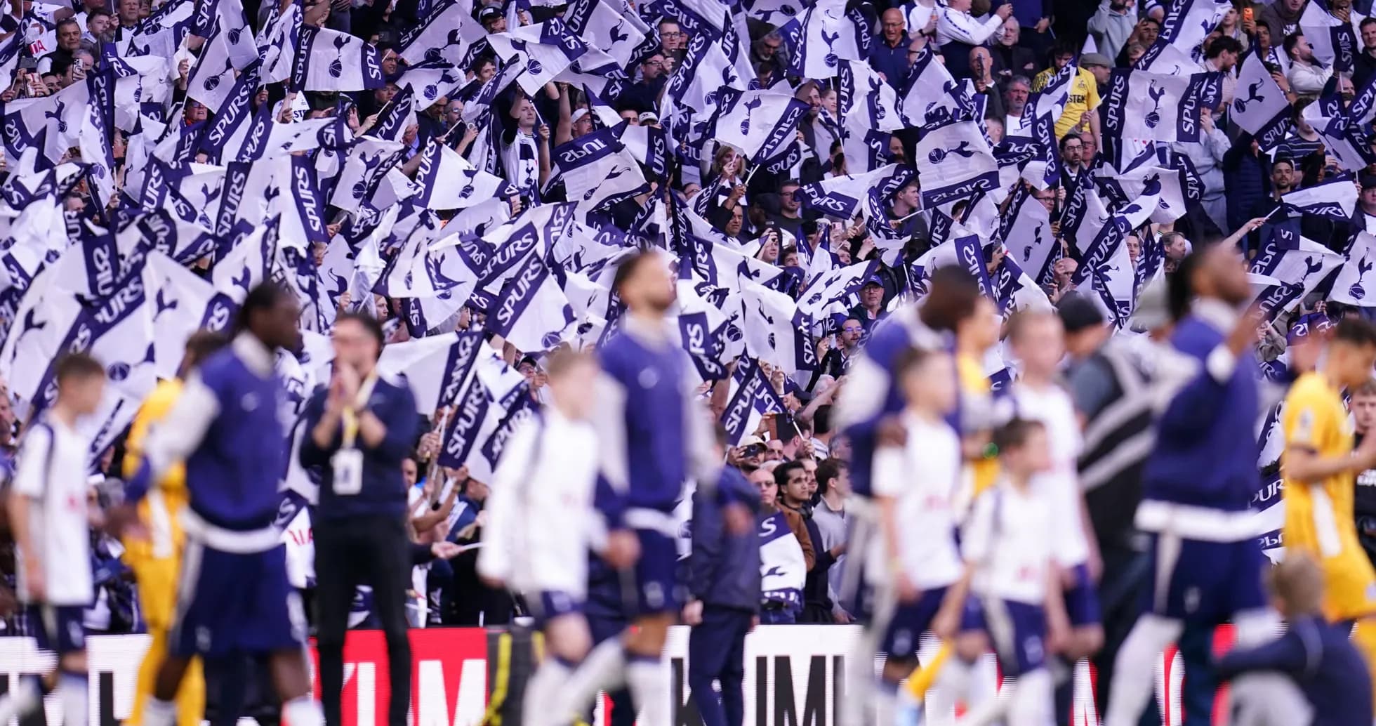 Fans waving flags during Tottenham Hotspur match Fans waving flags during Tottenham Hotspur match