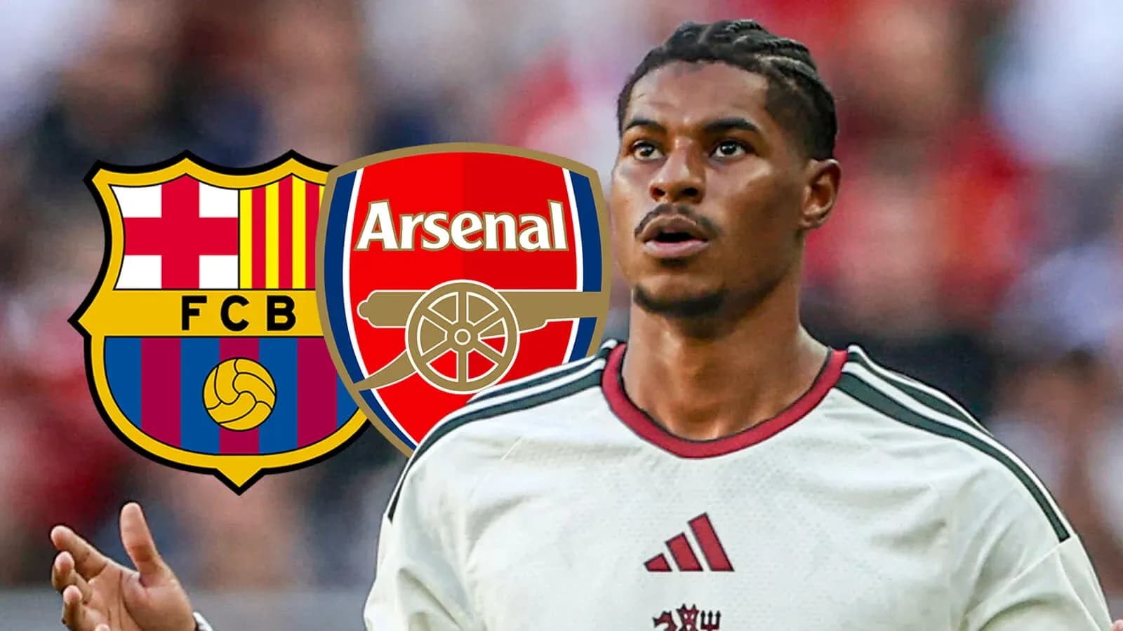 Player in kit with Barcelona and Arsenal logos overlay Player in kit with Barcelona and Arsenal logos overlay