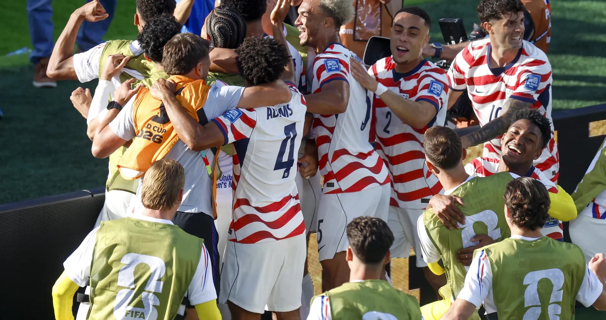 USA players celebrating goal during World Cup match USA players celebrating goal during World Cup match