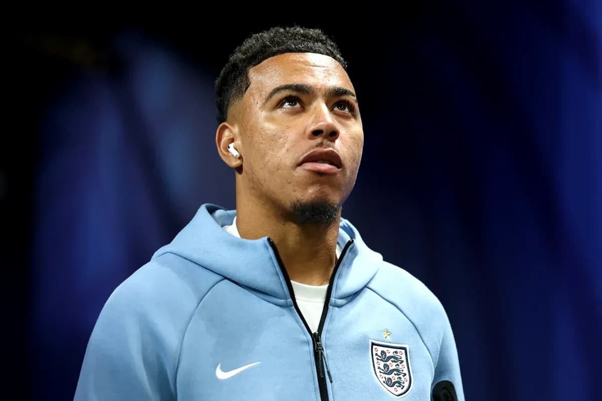 Player wearing England kit during press event Player wearing England kit during press event