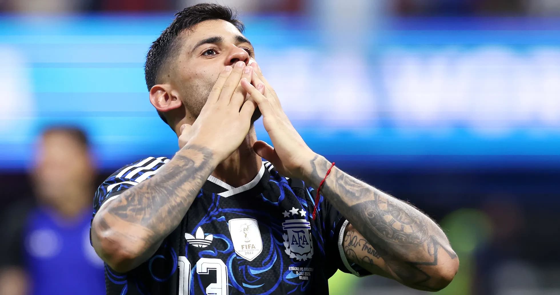 Player celebrating after a match wearing Argentina jersey Player celebrating after a match wearing Argentina jersey