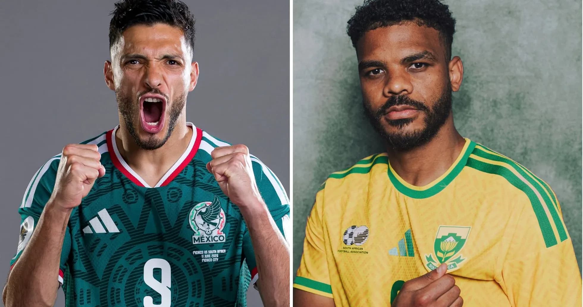 Mexico and South Africa players in team jerseys Mexico and South Africa players in team jerseys