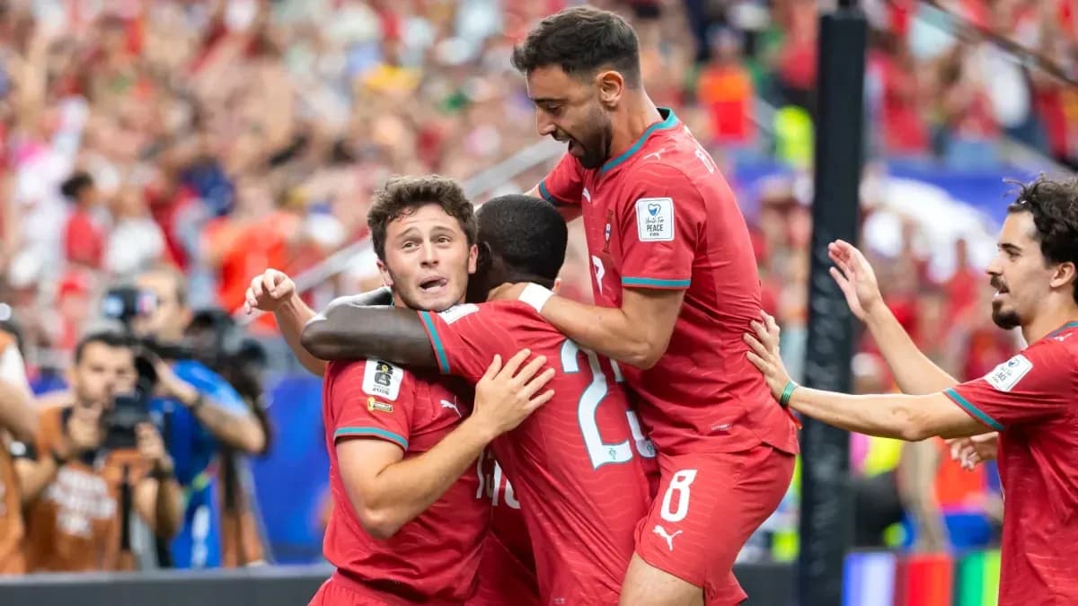 Portugal players celebrating a goal during match Portugal players celebrating a goal during match