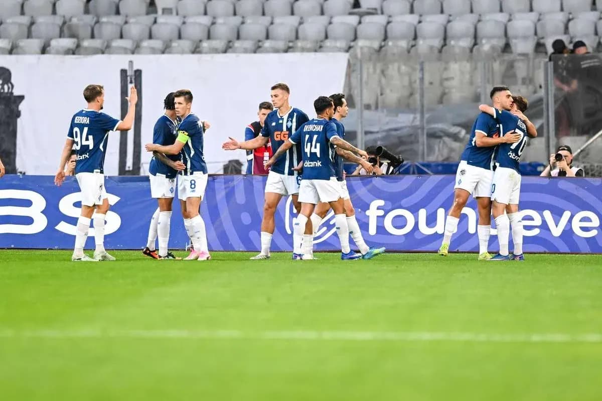 Dynamo Kyiv players celebrating a goal during match Dynamo Kyiv players celebrating a goal during match