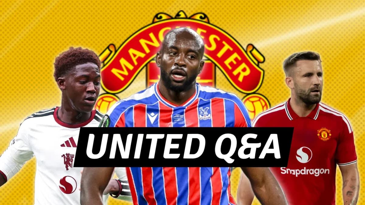 Three football players with Manchester United logo background Three football players with Manchester United logo background