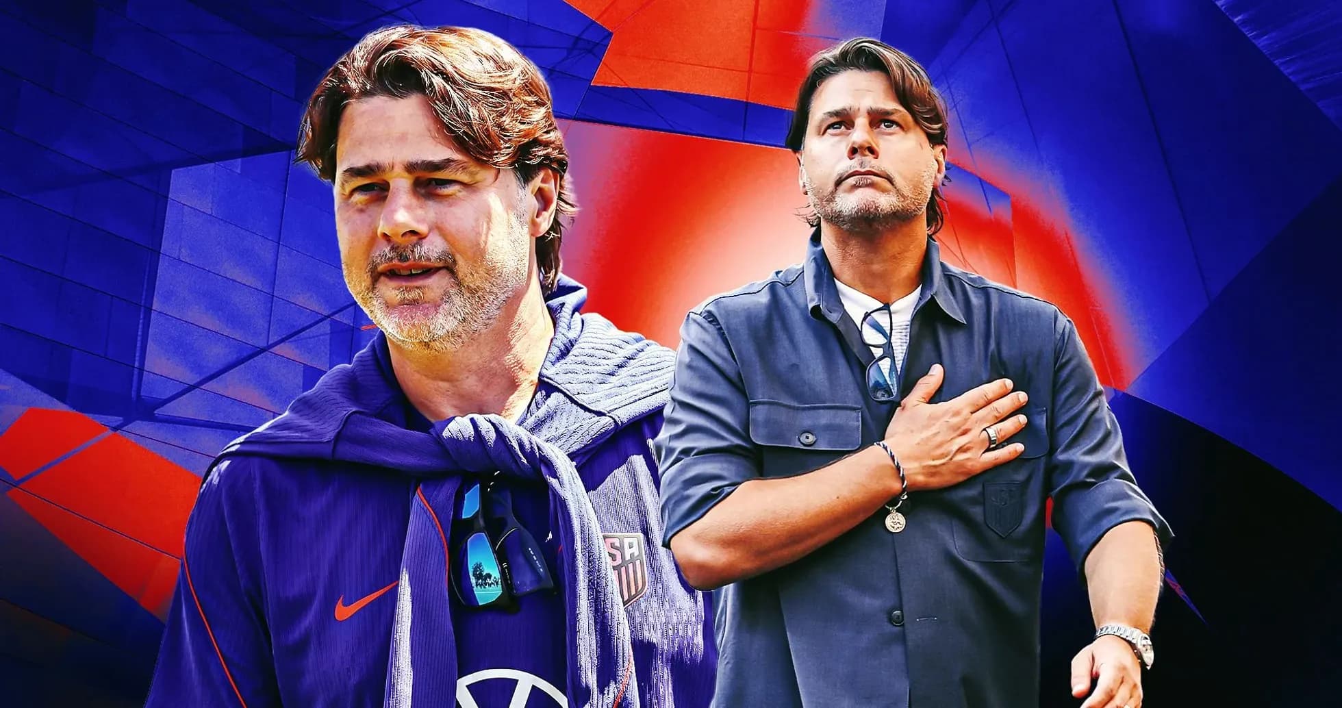 Coach wearing US team colors against abstract background Coach wearing US team colors against abstract background