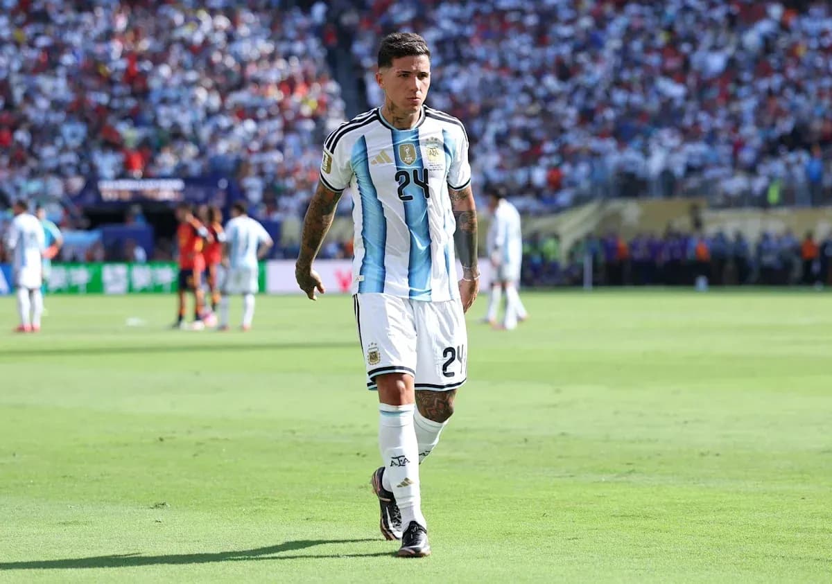 Player walking on field during match in Argentina kit Player walking on field during match in Argentina kit
