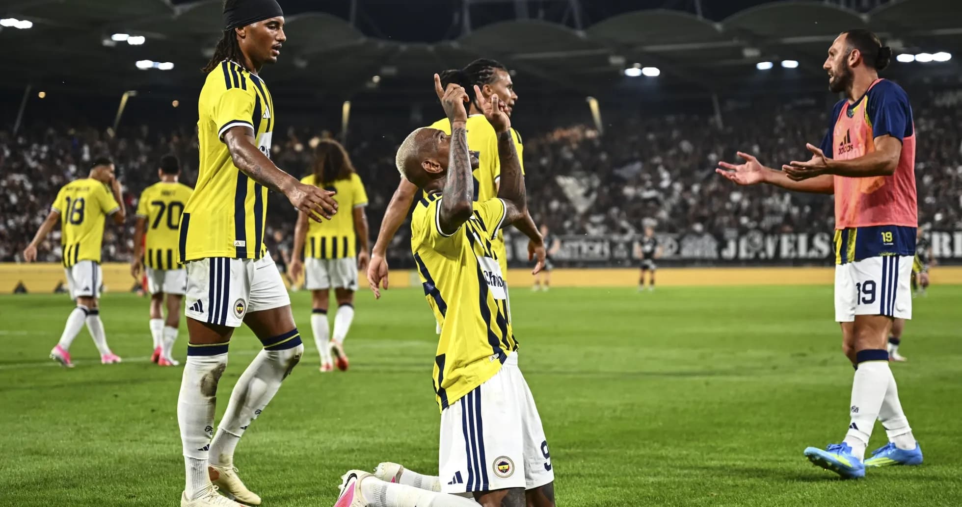Fenerbahçe players celebrating during UEFA match Fenerbahçe players celebrating during UEFA match
