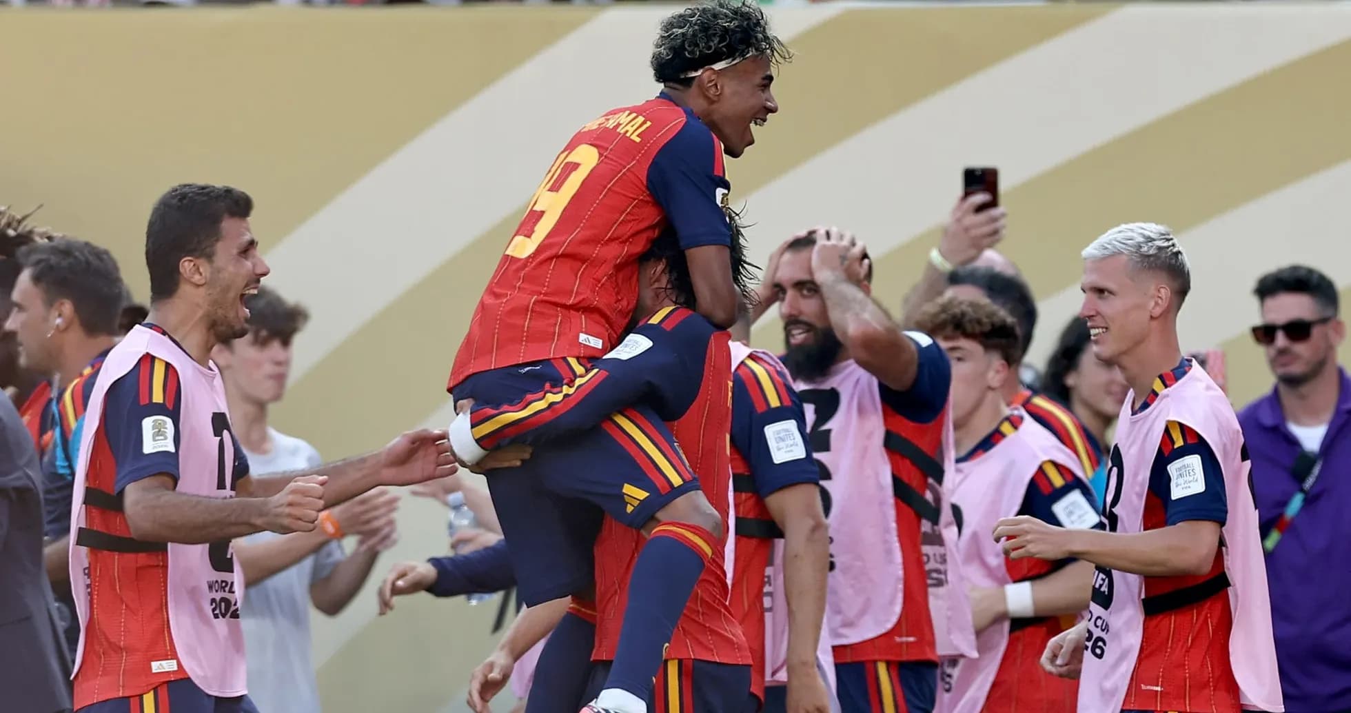 Spain players celebrating a goal during match Spain players celebrating a goal during match