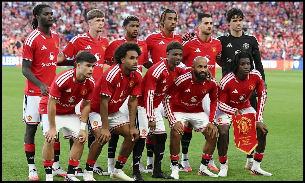 Manchester United players posing for team photo Manchester United players posing for team photo