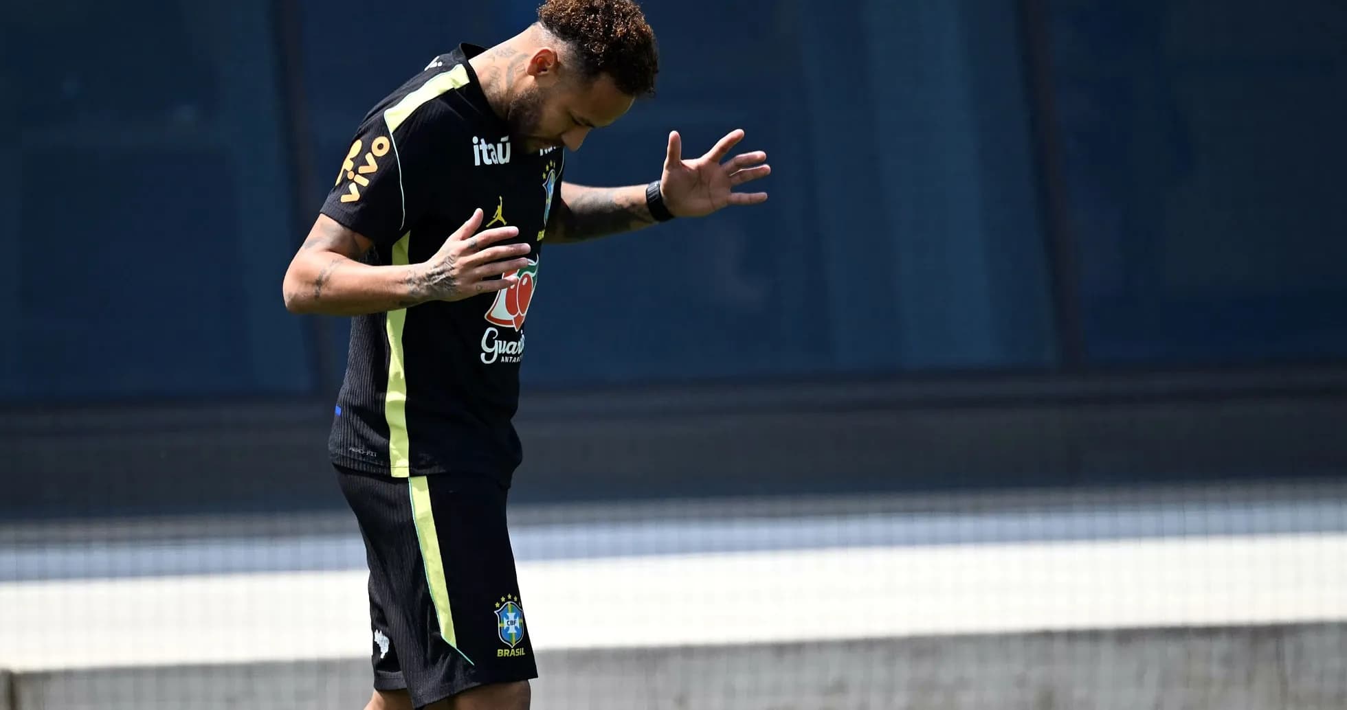 Neymar practicing during Brazil's training session Neymar practicing during Brazil's training session