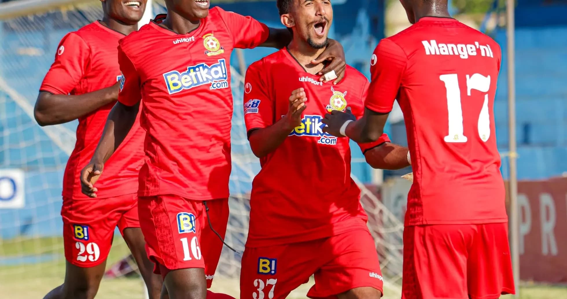 Players celebrating a goal during FKF Premier League match Players celebrating a goal during FKF Premier League match