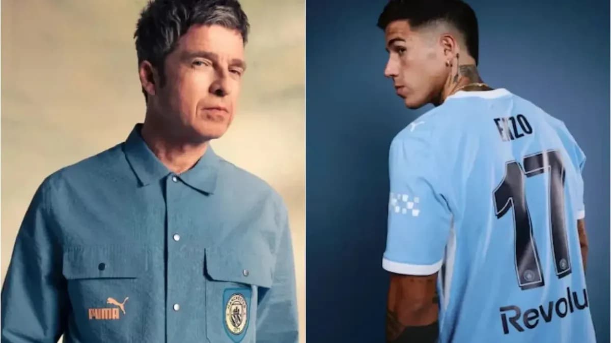 Man in blue shirt and football player in jersey Man in blue shirt and football player in jersey