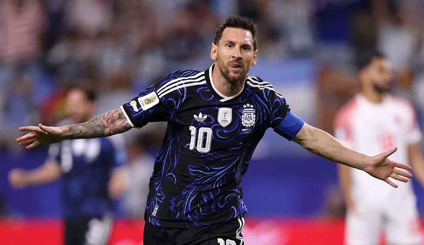 Player celebrating a goal in Argentina jersey Player celebrating a goal in Argentina jersey
