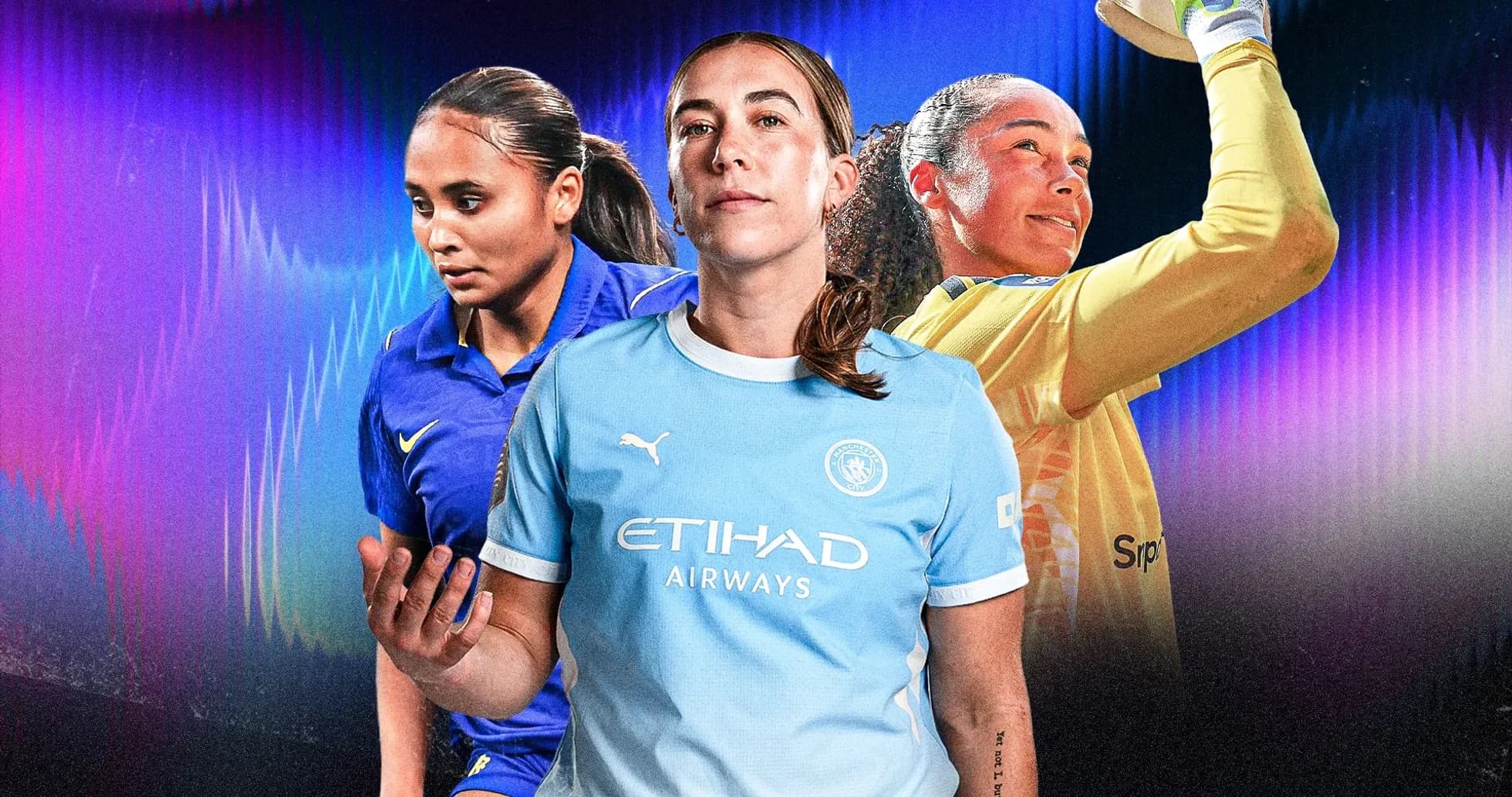 Female soccer player in Manchester City jersey Female soccer player in Manchester City jersey