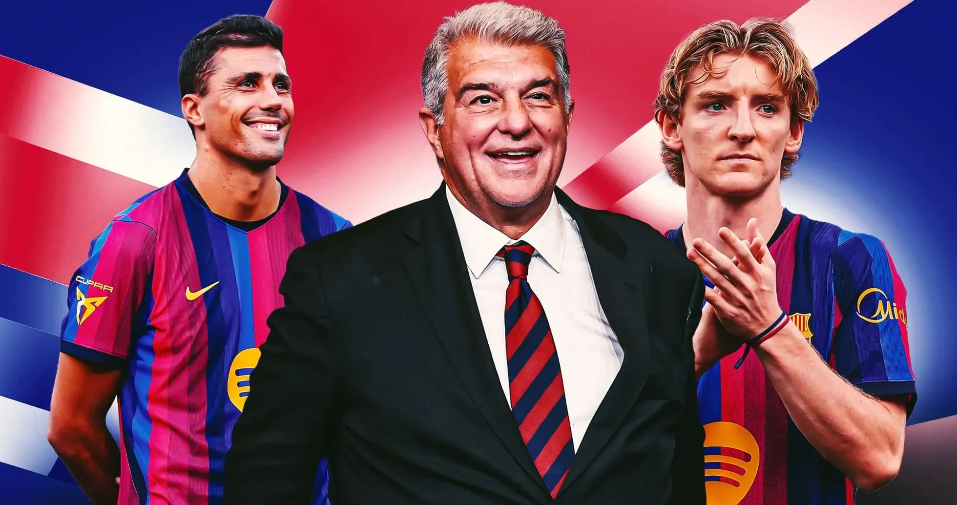 Barcelona players and president against a colorful background Barcelona players and president against a colorful background