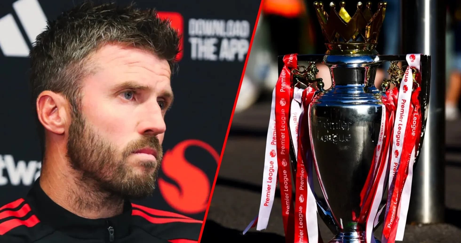 Player in interview next to Premier League trophy Player in interview next to Premier League trophy