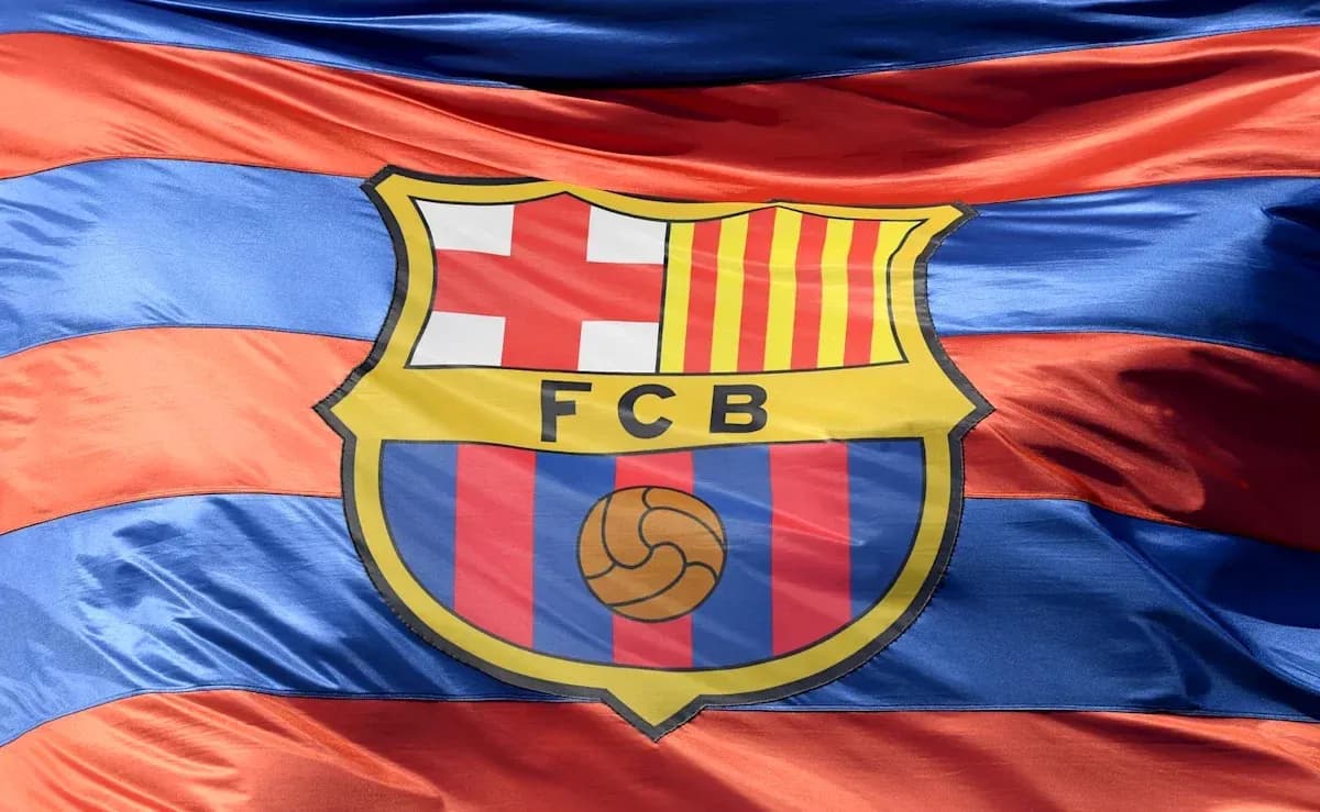 FC Barcelona logo on a flag with stripes FC Barcelona logo on a flag with stripes