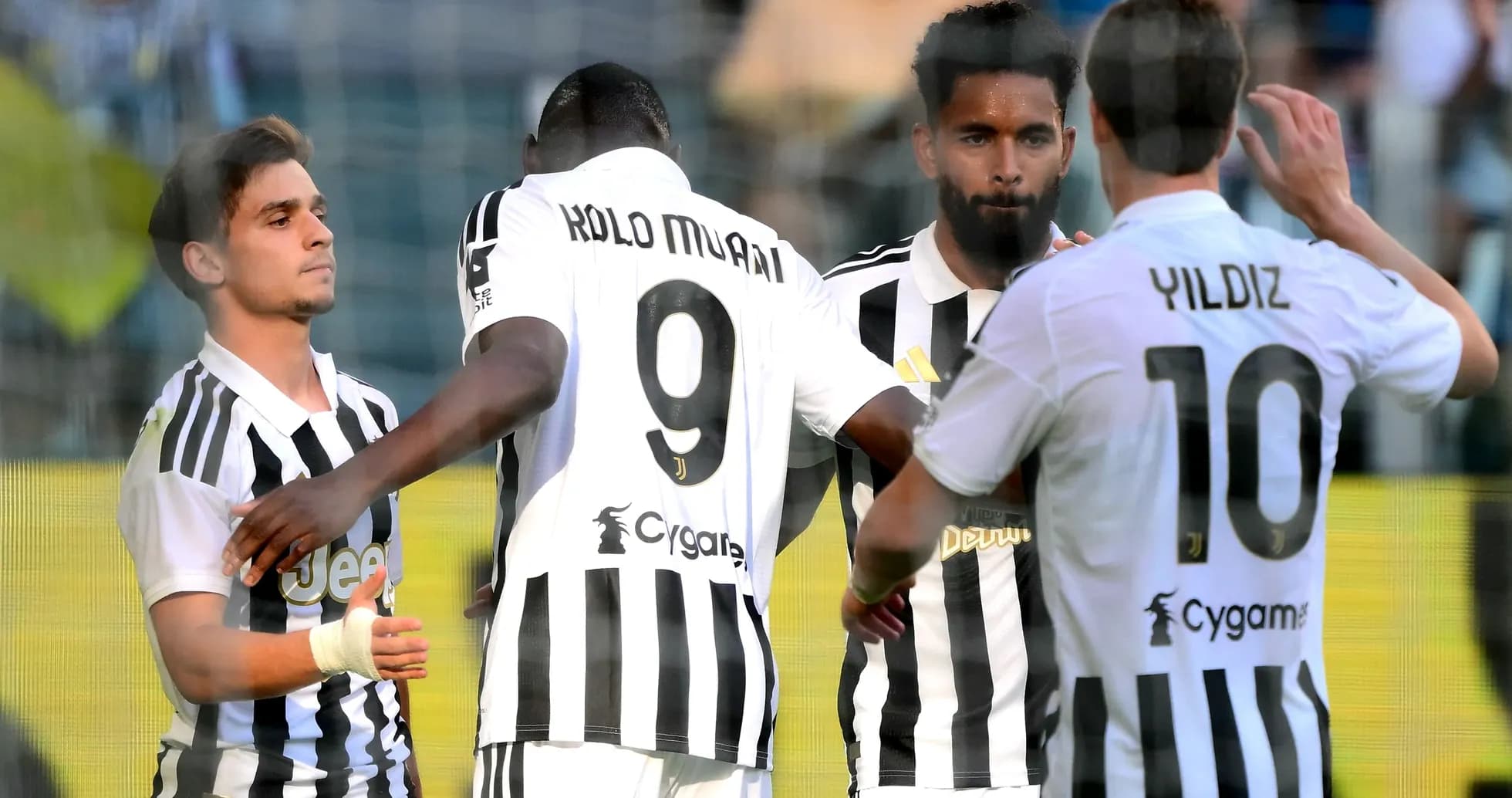Juventus players celebrating a goal during match Juventus players celebrating a goal during match