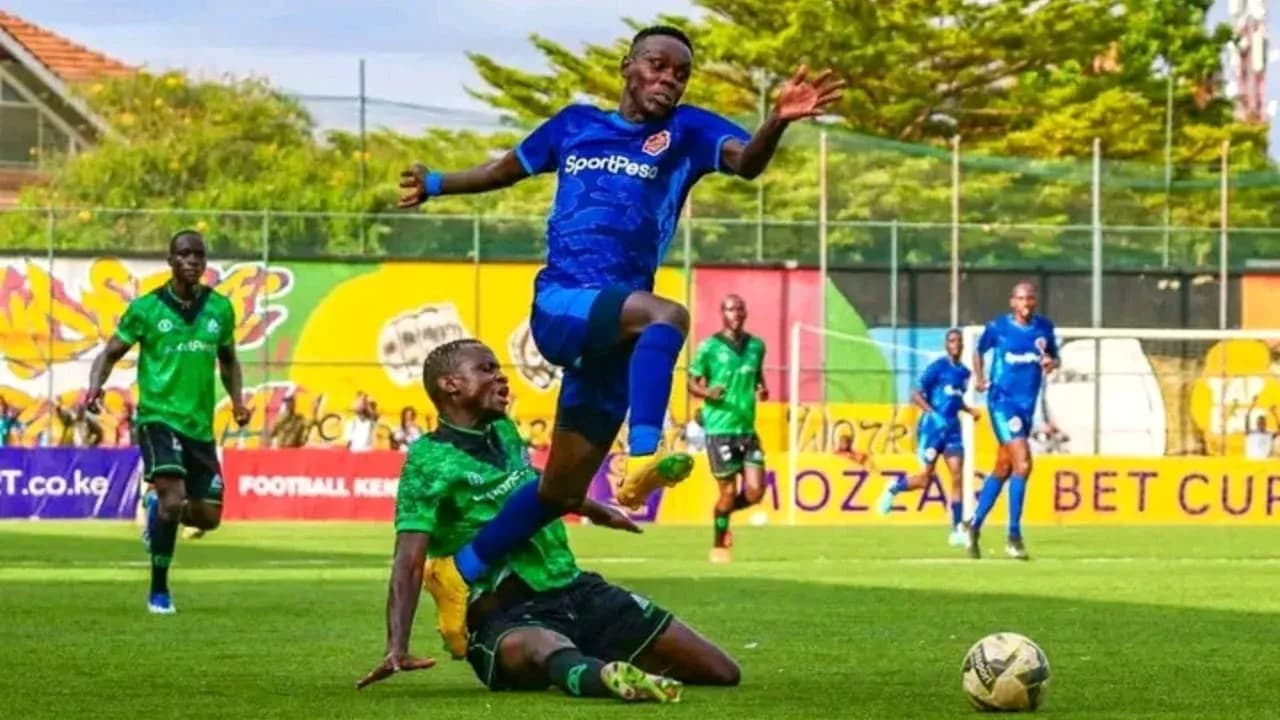 Player tackling during Murang'a SEAL match Player tackling during Murang'a SEAL match