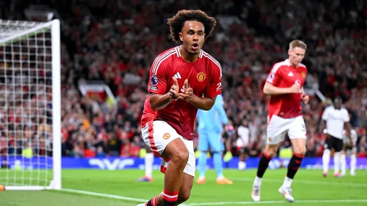 Player celebrating after scoring for Manchester United Player celebrating after scoring for Manchester United
