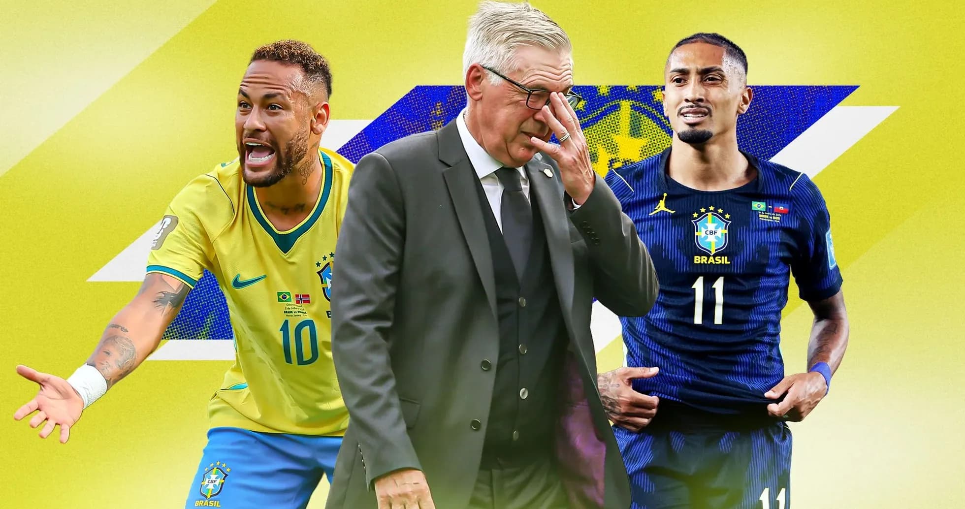 Neymar and coach with player in Brazil jerseys Neymar and coach with player in Brazil jerseys