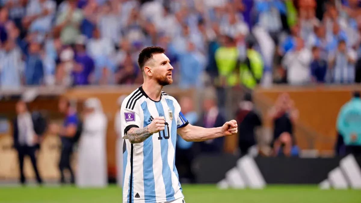 Lionel Messi celebrating during a match for Argentina Lionel Messi celebrating during a match for Argentina