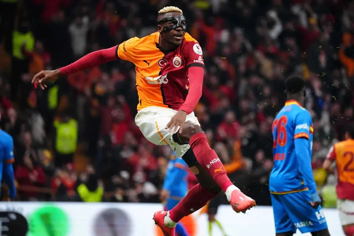 Player celebrating goal in Galatasaray uniform Player celebrating goal in Galatasaray uniform