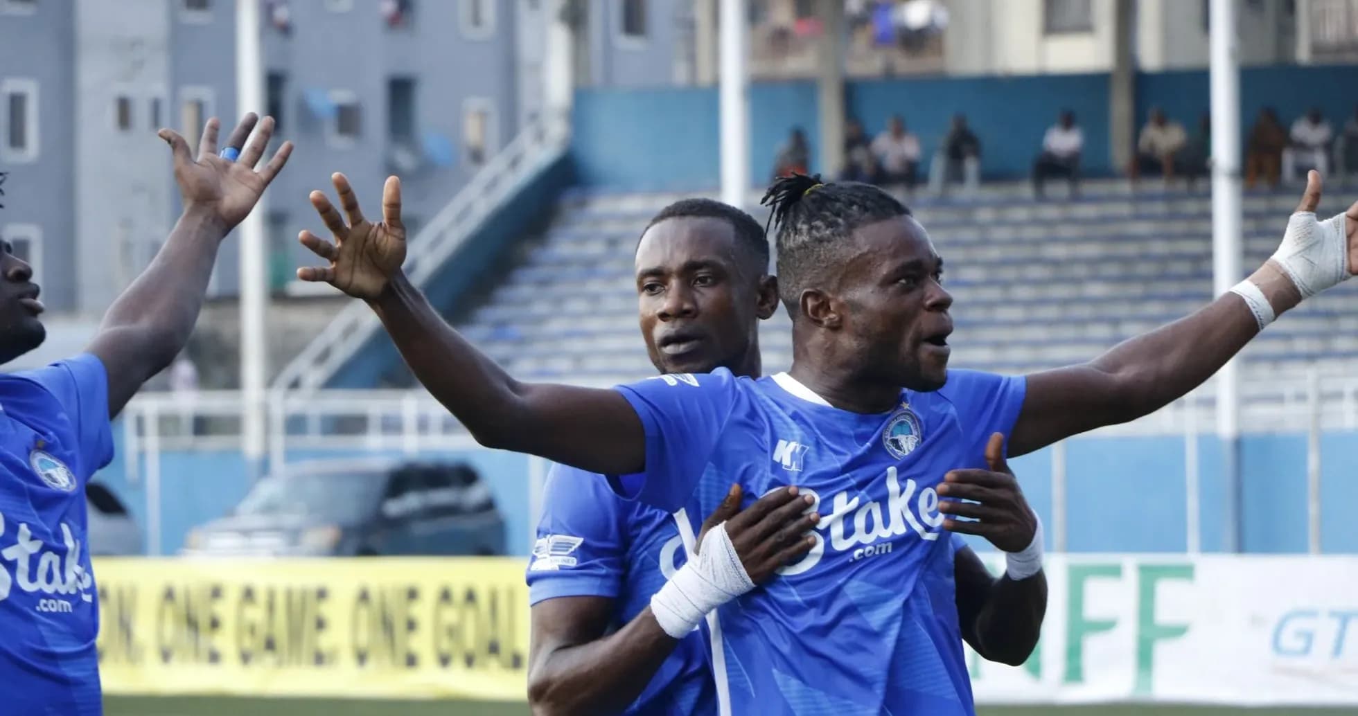 Enyimba players celebrating a goal during match Enyimba players celebrating a goal during match