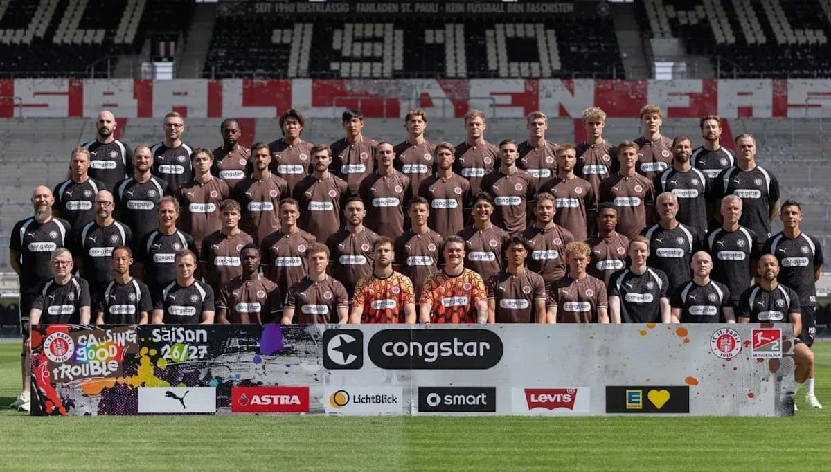 St. Pauli team photo in home jerseys at stadium St. Pauli team photo in home jerseys at stadium