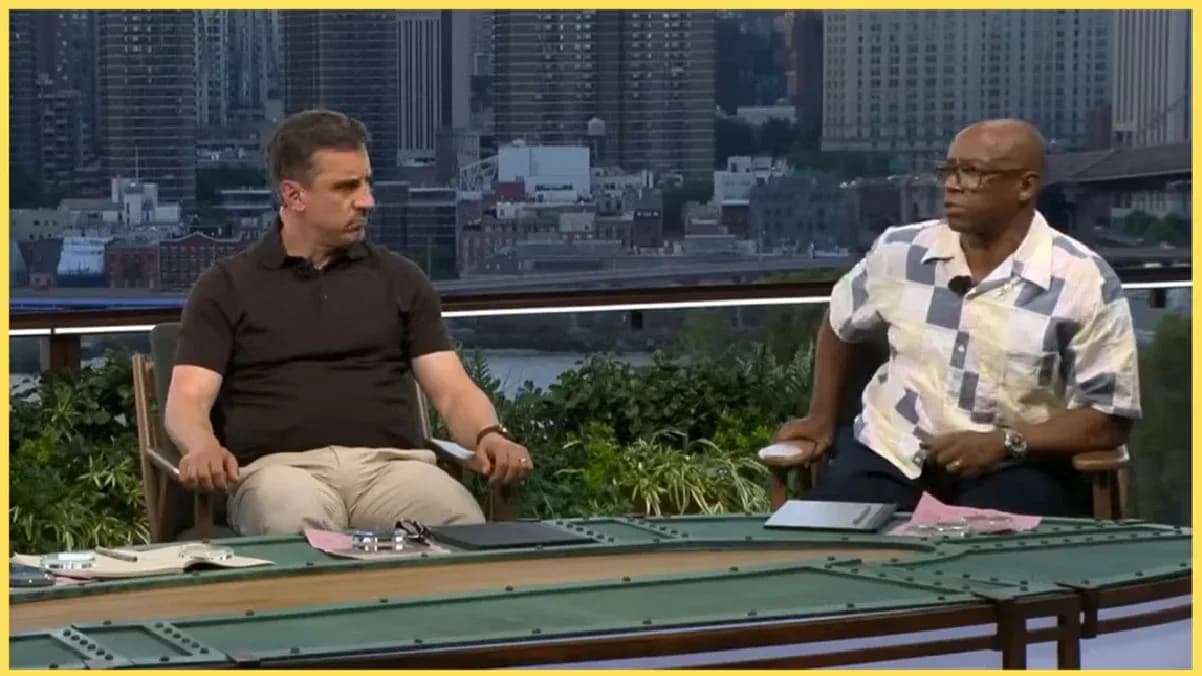Two sports analysts discussing on a studio set Two sports analysts discussing on a studio set