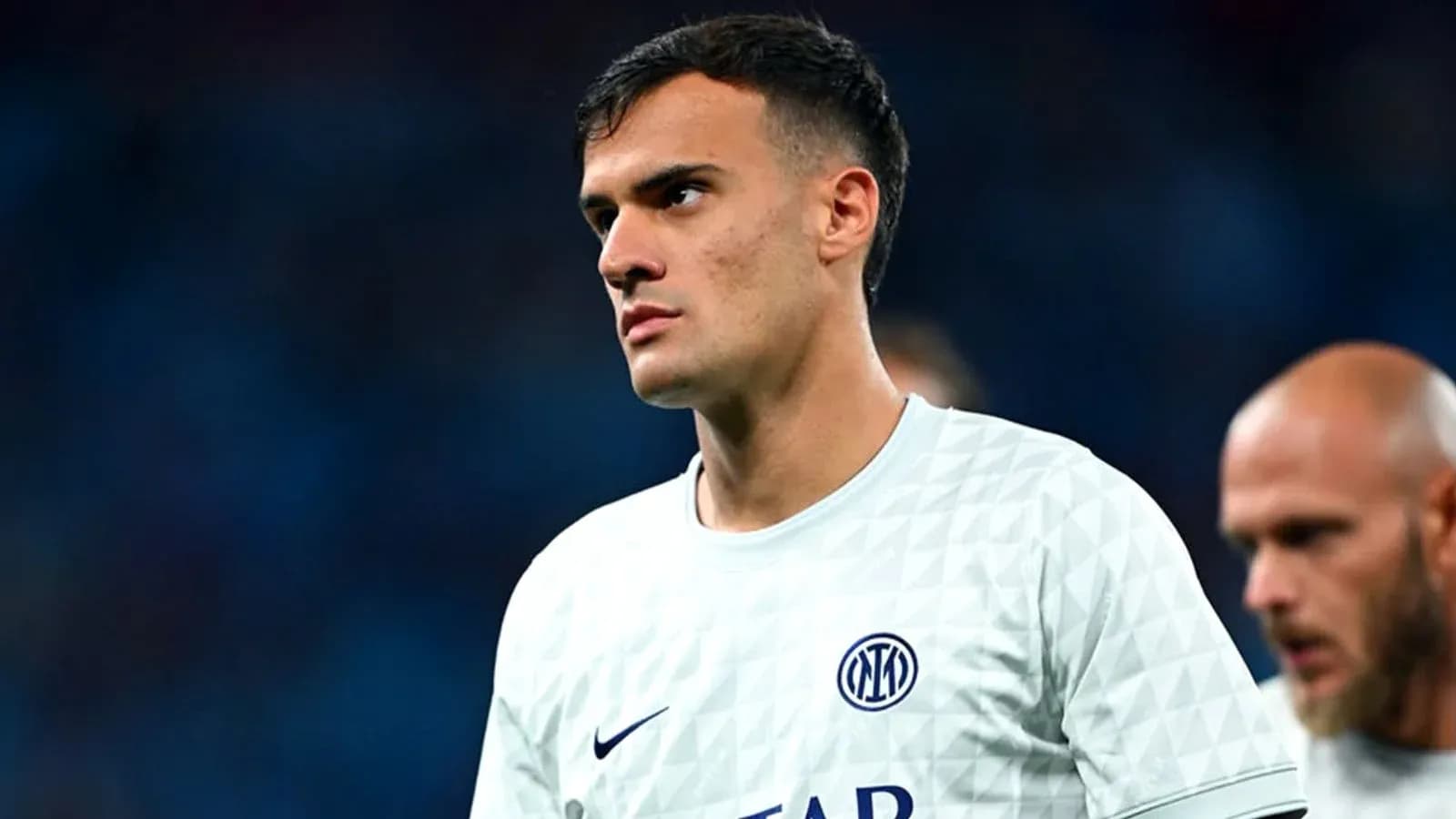 Player in Inter Milan kit during match warm-up Player in Inter Milan kit during match warm-up