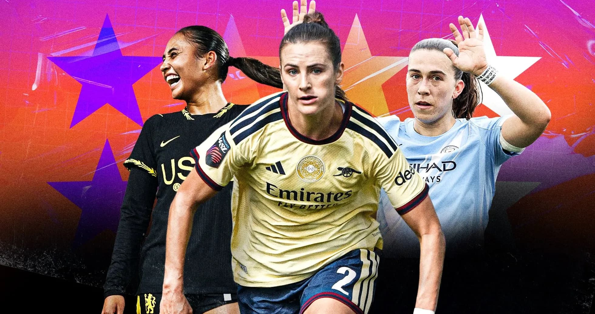 Three female soccer players in action poses Three female soccer players in action poses
